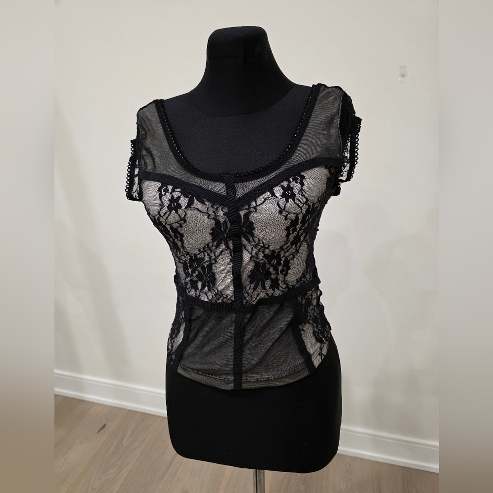 NWT H&M Black floral detail lace Corset top US 4